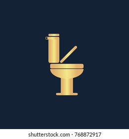 Toilet icon flat. Simple gold pictogram on dark background. Vector illustration symbol