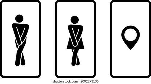 Toilet icon with Funny male and female symbol and smartphone
