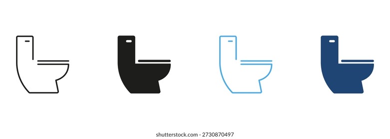 Symbolzeile für Toilette und Solid-Symbolsatz. Badezimmereinrichtung, Sanitäreinrichtungen und Hygienesymbolsammlung. Isolierte Vektorgrafik.