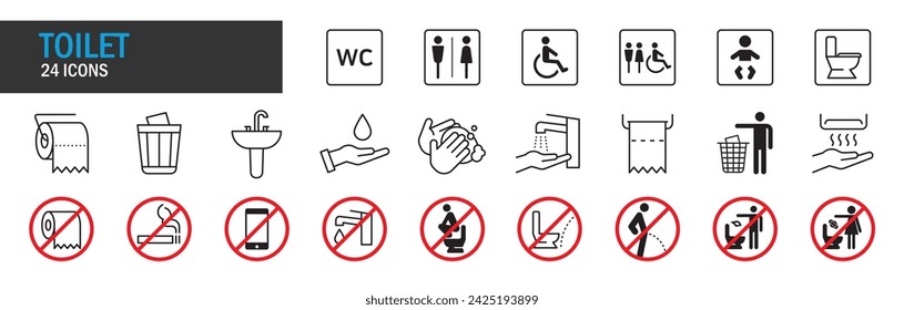 icono del inodoro.  Icono de vector de línea sobre fondo blanco. Elemento de diseño de alta calidad. Trazo de estilo lineal editable. Icono vectorial