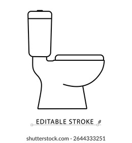 Toilet icon in minimal linear style. Symbol of bathroom, sanitation, plumbing, hygiene, WC or restroom. Editable stroke.