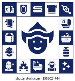 toilet icon set. 17 filled toilet icons.  Collection Of - Plumber, Towel, Toilet paper, Woman, Man, Bathtub, Bathroom, Antiseptic, Boy, Bidet, Sink, Gender, Clean icons