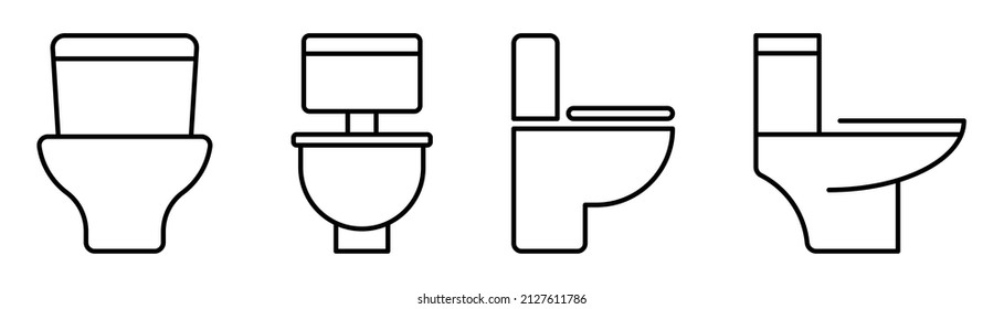 Toilettensymbol eingestellt. Badewanne Symbol. WC-Symbol in der Reihe. Toilettensymbol in Umriss. WC-Illustration. Toilettenwanne in Linear. Stock-Vektorgrafik