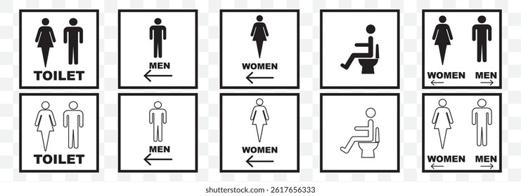 Toilet Icon Set of Black - Different Vector Illustrations Isolated On Transparent Background. EPS 10.