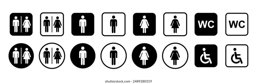 Toilet icon set. Male and female restroom. WC icons set. Vector Illustration