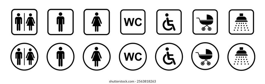 Toilet icon set. Male and female restroom. WC icons set. Vector Illustration