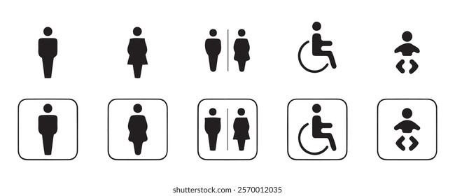 Toilet icon set. Male and female restroom. WC icons set. Vector Illustration