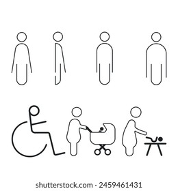 Toilet icon set.
Men's, women's and disabled toilets.
Old grandmother and grandfather