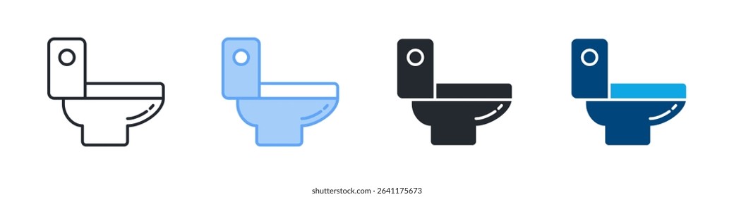 Toilet Icon Set Multiple Style. Design In Outline, Blue, Glyph, Dualtone