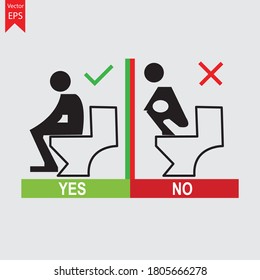 Toilet icon set, right icon, wrong icon, bathroom use male and female icon, vector illustration.