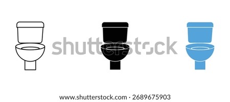 Toilet icon set vector on white background. restroom, lavatory, water, closet, wc, plumbing, fixture, ceramic, bowl, seat, lid, flush, symbol.