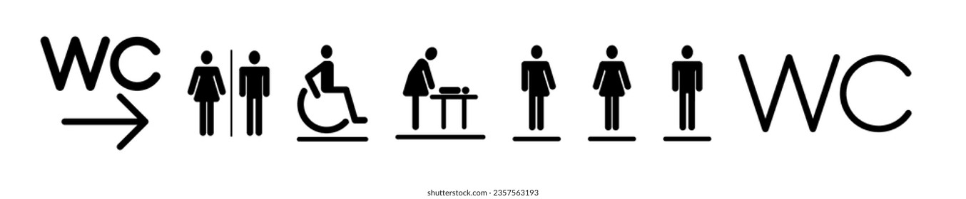 Toilet icon set. WC sign. Men,women, transgender, mother with baby. Vector graphics