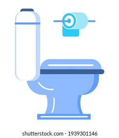 Toilet icon vector in flat style. Toilet bowl, toilet paper roll shown.