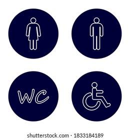 Toilet icon. Vector illustration, flat design. Round icon with a man and a woman emblem