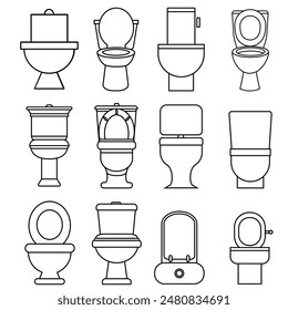 Toilettensymbol-Vektorgrafik eingestellt. WC-Illustrationsschild Kollektion. Badsymbol. Toilettenlogo.