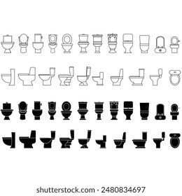 Conjunto de Vector de iconos de inodoro. Ilustración de WC colección. Símbolo del baño. Logo del baño.