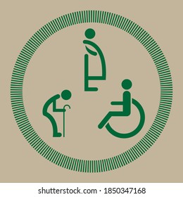 Toilet icon.Oldster-Pregnant-Disabled Icon isolated minimal design. Toilet line icon. WC symbol, vector logo illustration.
