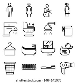 Toilet icons. bathroom vector or illustration Editable Stroke