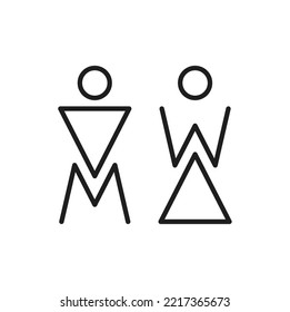 Toilet Icons, Letters M And W On Water Closet Door Isolated Outline Icon. Vector WC Sign, Abstract Lady And Gentleman Symbols, Male And Female Thin Line Signs, Avatars On Bathroom And Restroom