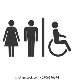 Toilet icons. Man, woman, handicap.Restroom, bathroom in a public area, navigation. Vector illustration. Eps 10.