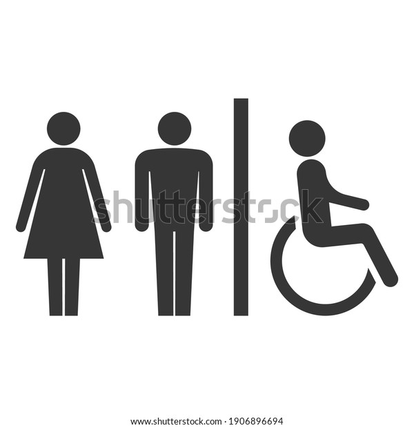 Toilet icons.\
Man, woman, handicap.Restroom, bathroom in a public area,\
navigation. Vector illustration. Eps\
10.