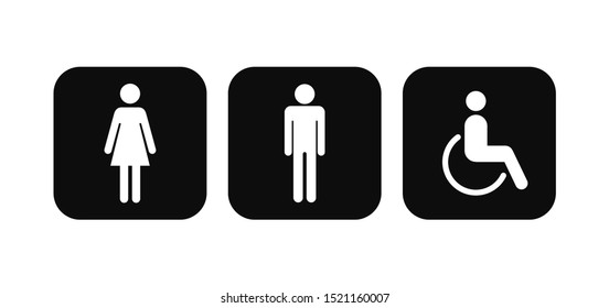 Toilet icons. Rest room. Male Female and Disabled Wheelchair. Vector