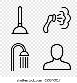 Toilet icons set. set of 4 toilet outline icons such as man, plunger