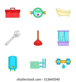Toilet icons set. Cartoon illustration of 9 toilet vector icons for web