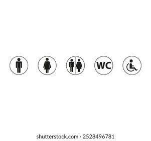 Conjunto de ícones de toalete, símbolo de homem e mulher, sinais de banheiro, WC icons.Public banheiro sinais.Vetor ilustração	
