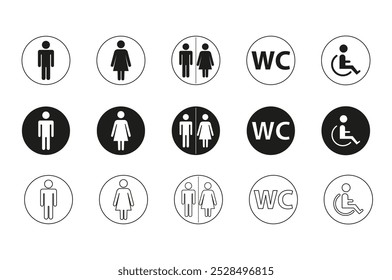 Conjunto de ícones de toalete, símbolo de homem e mulher, sinais de banheiro, WC icons.Public banheiro sinais.Vetor ilustração	