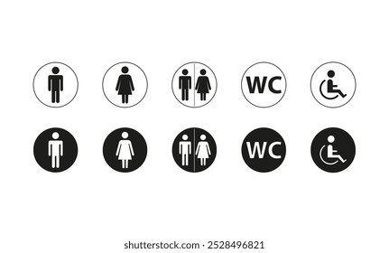 Conjunto de ícones de toalete, símbolo de homem e mulher, sinais de banheiro, WC icons.Public banheiro sinais.Vetor ilustração	