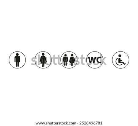 Toilet icons set, man and woman symbol, toilet signs, WC toilet icons.Public restroom signs.Vector illustration	
