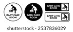 Toilet icons set. Men and women restroom icon sign left right arrow. Disabled wheelchair icon. Baby changing room sign. Parent room symbol. Shower room sign. Bathroom sign. Vector Illustration