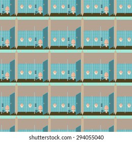 Toilet interior vector illustration seamless pattern. Lavatory in flat style endless background. Men restroom design template. WC inside view. Water closet texture. Latrine.