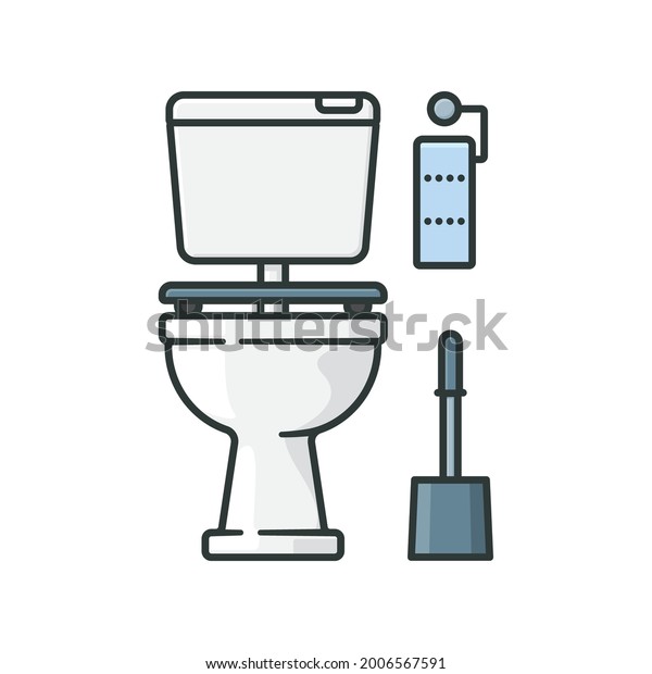 Toilet isolated vector illustration for World\
Toilet Day. Water closet, toilet paper and toilet brush. Household\
fixture symbol.