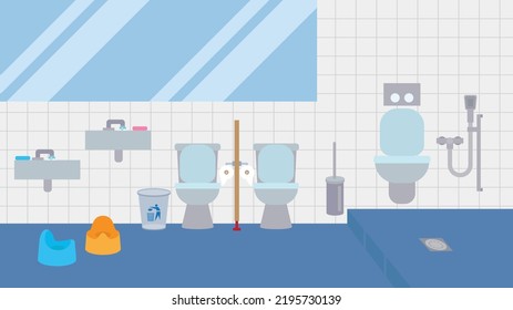 Toilette im Kindergarten, Illustration, Vektorgrafik, Cartoon