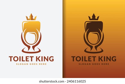 Toilet King Logo Design. Premium Toilet with Stylish Shape Combined with Golden King Crown. Vector Logo Illustration.