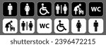 Toilet line icon set. WC sign, Men, Women, mother with baby and handicap symbol. Restroom for male, female, disabled. Vector graphics