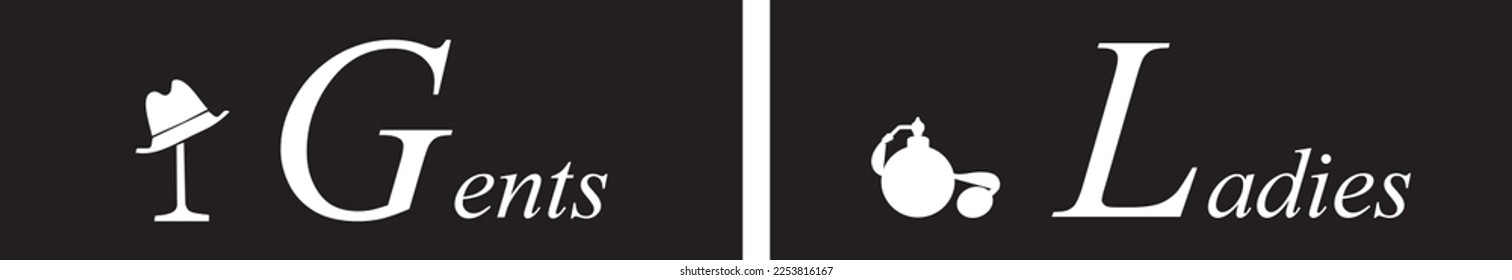Toilet line icon set. WC sign. Gents, ladies symbol. Restroom for male, female. Vector graphics. Retro style. White on black background