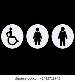 Toilet line icon set. WC sign. Men,women,mother with baby and handicap symbol. Restroom for male, female, transgender, disabled. Vector graphics