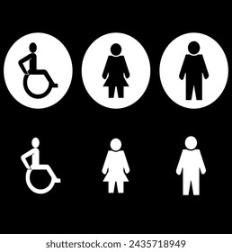 Toilet line icon set. WC sign. Men,women,mother with baby and handicap symbol. Restroom for male, female, transgender, disabled. Vector graphics