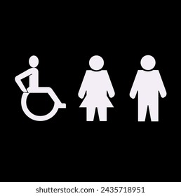Toilet line icon set. WC sign. Men,women,mother with baby and handicap symbol. Restroom for male, female, transgender, disabled. Vector graphics