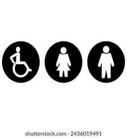 Toilet line icon set. WC sign. Men,women,mother with baby and handicap symbol. Restroom for male, female, transgender, disabled. Vector graphics
