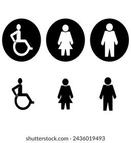 Toilet line icon set. WC sign. Men,women,mother with baby and handicap symbol. Restroom for male, female, transgender, disabled. Vector graphics