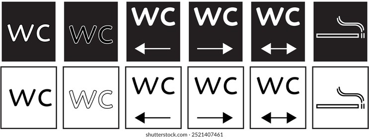 Toilet line icon set. WC outline sign. Man, woman, Restroom for male, female, disabled pictograms. No smoking, do not throw trash in toilet