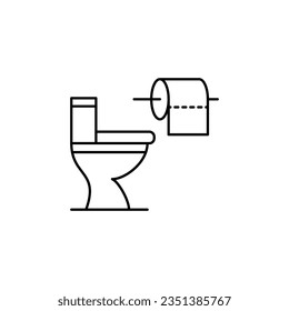 toilet line icon and tissue papper roll line icon. minimal, thin, simple and clean. used for logo symbol, sign, web, mobile and infographic