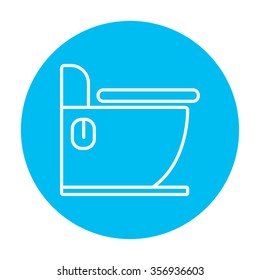 Toilet line icon for web, mobile and infographics. Vector white icon on the light blue circle isolated on white background.