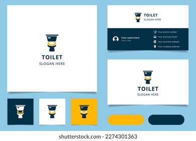 Toilettenlogo-Design mit bearbeitbarem Slogan. Branding-Buch- und Visitenkartenvorlage.