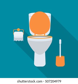 Toilet with a long shadow. Paper and brush elements. flat vector illustration