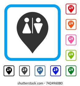 Toilet Map Marker icon. Flat grey iconic symbol in a light blue rounded squared frame. Black, gray, green, blue, red, orange color versions of Toilet Map Marker vector. Designed for web and app UI.